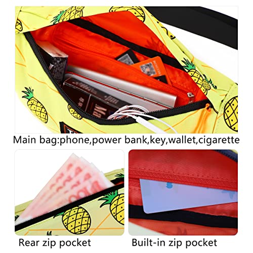 TINYAT Small Fanny Packs for Women Men Waist Bag Sling Bag Super Lightweight For Travel Cashier's box, Tool Kit T201(Pineapple) - Image 5