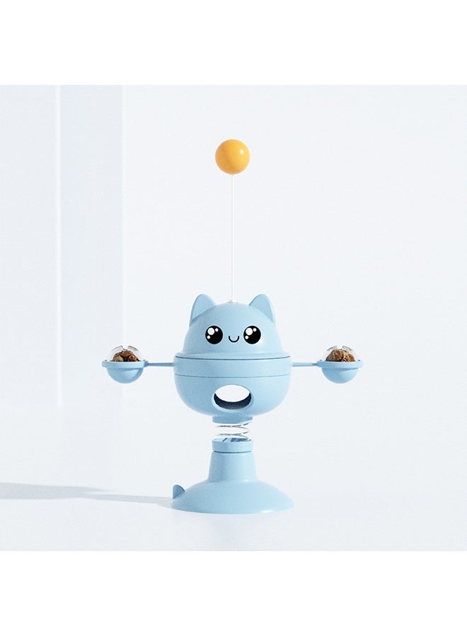 Turntable Spring Rotating Leaky Food Ball, Auto Balance Pet Food Dispenser - Brain Stimulation - Slow Feeder - Boredom Relief Kitten Toys, Interactive Training, Indoor Bored Cat (Blue) - Image 1