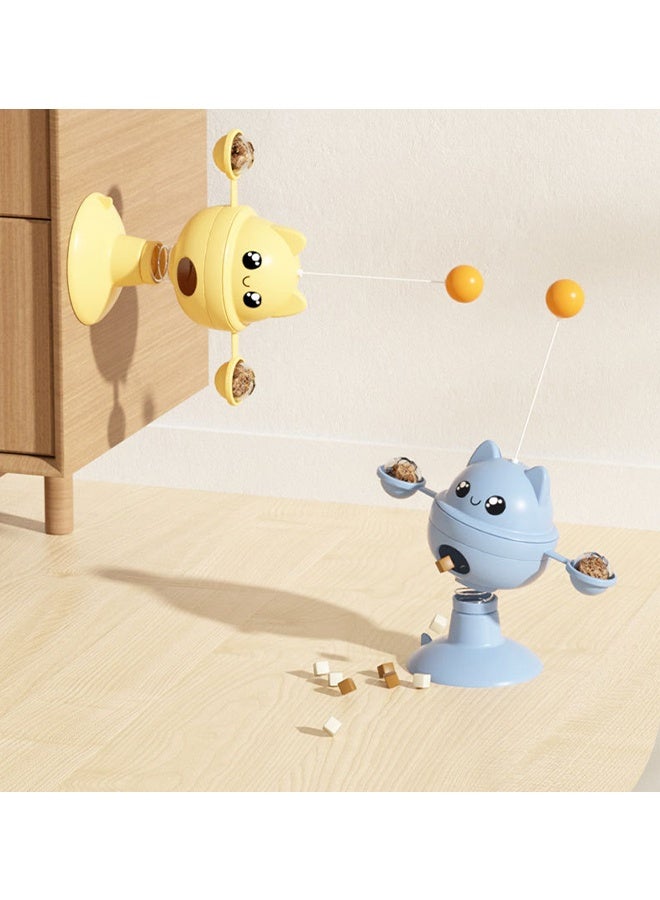 Turntable Spring Rotating Leaky Food Ball, Auto Balance Pet Food Dispenser - Brain Stimulation - Slow Feeder - Boredom Relief Kitten Toys, Interactive Training, Indoor Bored Cat (Blue) - Image 5