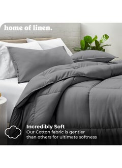 Home of linens Cotton - Plain - Heavy Comforter - 3.6Kgs - Down Alternative Filling - (For Matress 160cm/180cm) - Size (230cm x 240cm) - Grey  - Image 2
