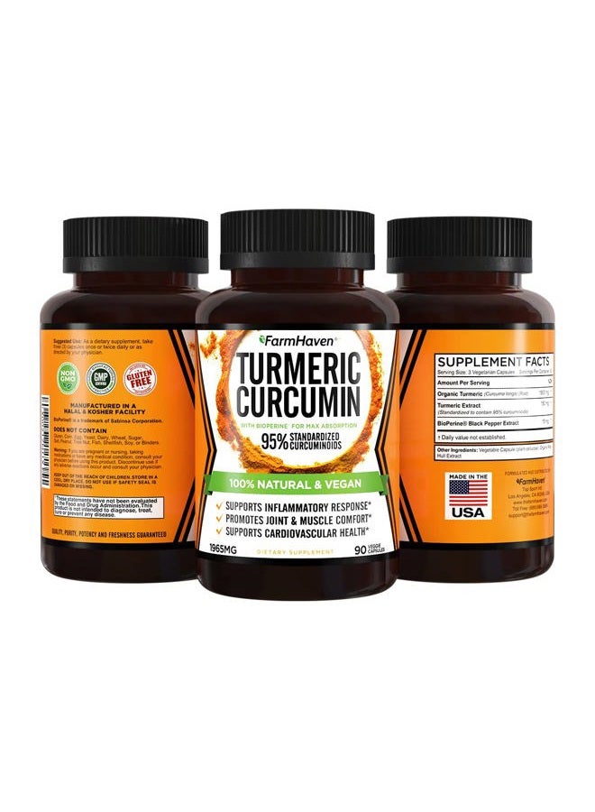 FarmHaven Turmeric Curcumin with BioPerine Black Pepper & 95% Curcuminoids, 1965mg, Maximum Absorption for Joint Support, Non-GMO Turmeric Capsules, Made in USA - 90 Veg Caps - Image 2