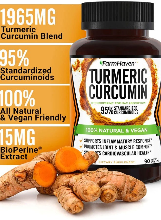 FarmHaven Turmeric Curcumin with BioPerine Black Pepper & 95% Curcuminoids, 1965mg, Maximum Absorption for Joint Support, Non-GMO Turmeric Capsules, Made in USA - 90 Veg Caps - Image 3