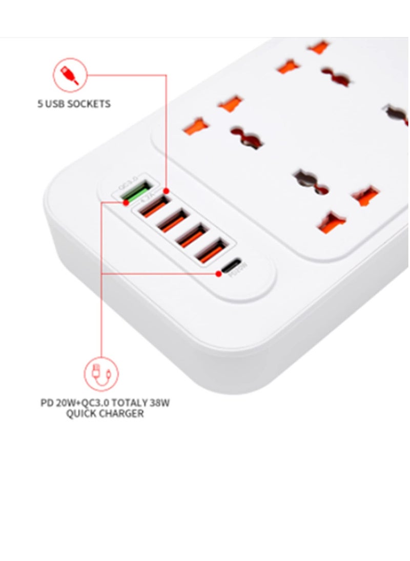 TYCOM - Extension Power Strip Surge Protector with USB + Type C- Extension Cord Flat Plug with Widely 6 AC Outlet and 5 USB 1 Type C, Small Desktop Station with 6 ft Power Cord - Image 1