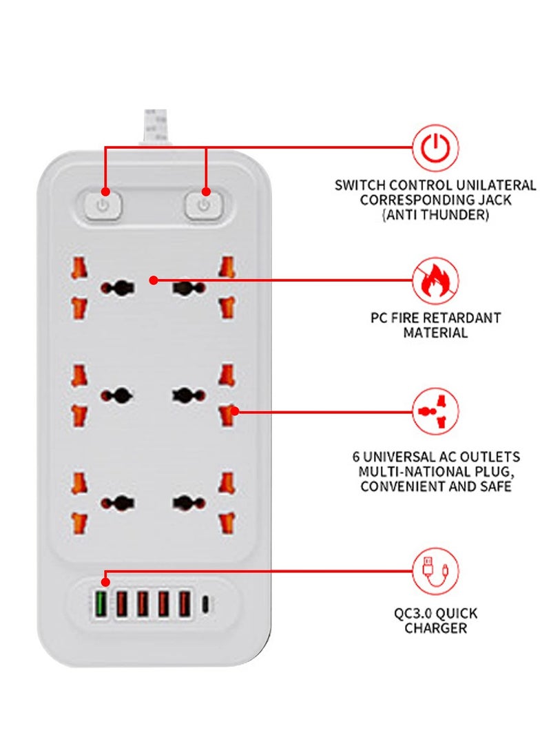 TYCOM - Extension Power Strip Surge Protector with USB + Type C- Extension Cord Flat Plug with Widely 6 AC Outlet and 5 USB 1 Type C, Small Desktop Station with 6 ft Power Cord - Image 1