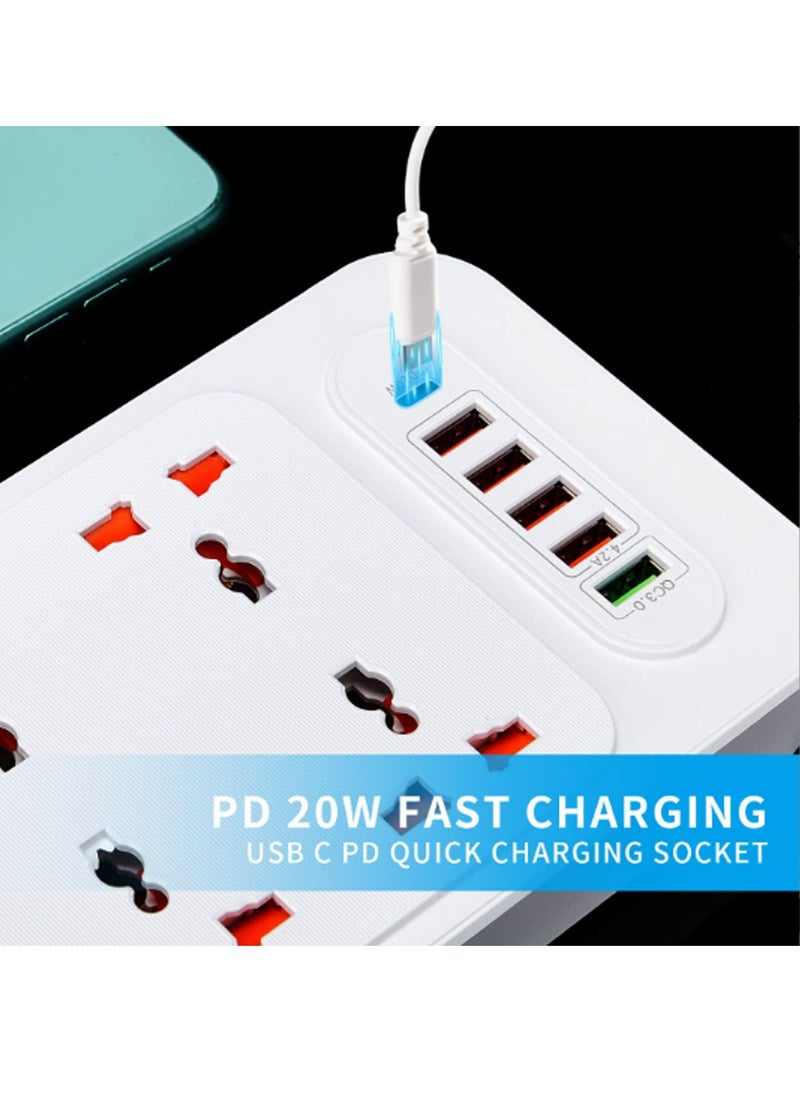 TYCOM - Extension Power Strip Surge Protector with USB + Type C- Extension Cord Flat Plug with Widely 6 AC Outlet and 5 USB 1 Type C, Small Desktop Station with 6 ft Power Cord - Image 1