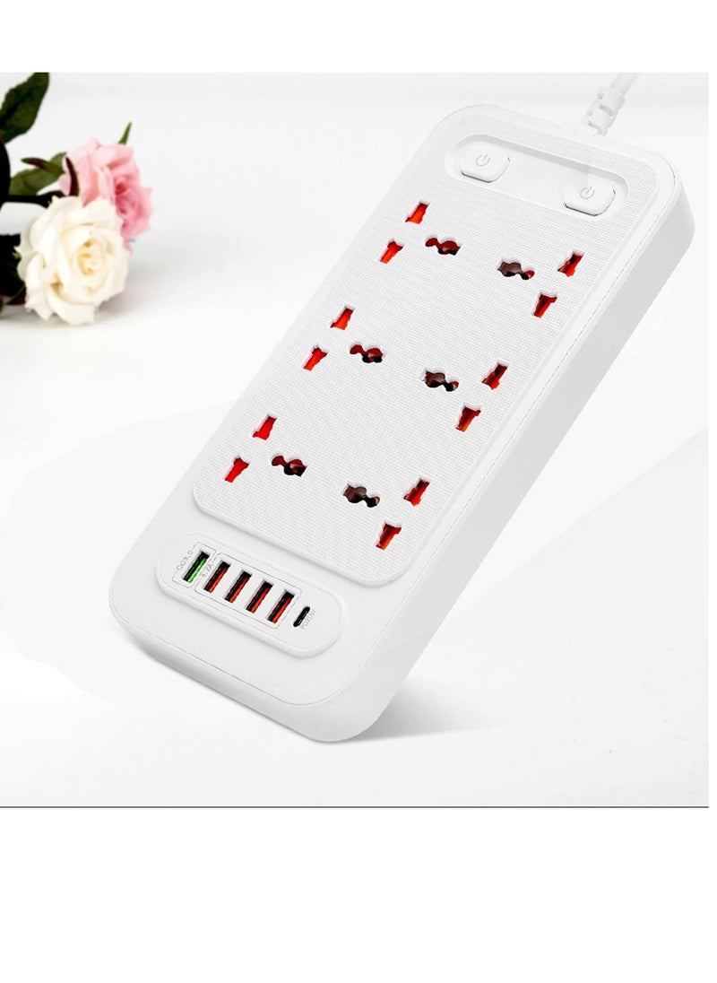 TYCOM - Extension Power Strip Surge Protector with USB + Type C- Extension Cord Flat Plug with Widely 6 AC Outlet and 5 USB 1 Type C, Small Desktop Station with 6 ft Power Cord - Image 1