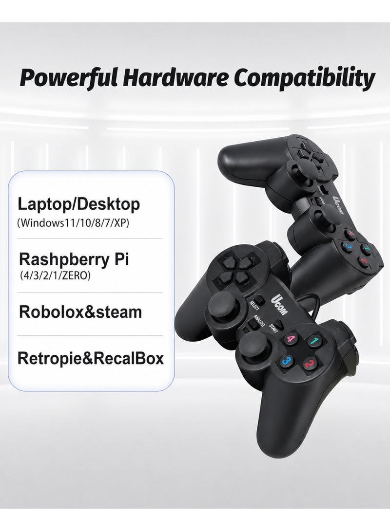 يوكوم طقم وحدات تحكم ألعاب (Gamepad) سلكية من Ucom للكمبيوتر بنظام Windows - لون أسود كلاسيكي، مزودة بخاصية الاهتزاز المزدوج واتصال USB - قطعتان - Image 4