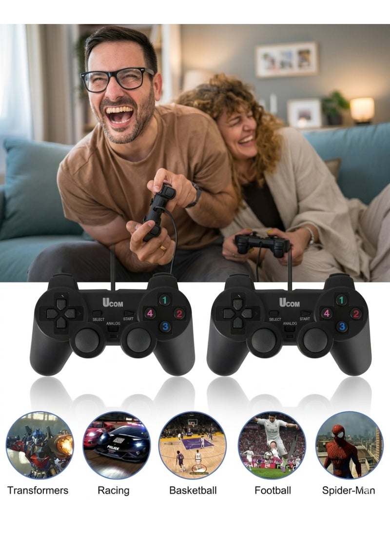 يوكوم طقم وحدات تحكم ألعاب (Gamepad) سلكية من Ucom للكمبيوتر بنظام Windows - لون أسود كلاسيكي، مزودة بخاصية الاهتزاز المزدوج واتصال USB - قطعتان - Image 5