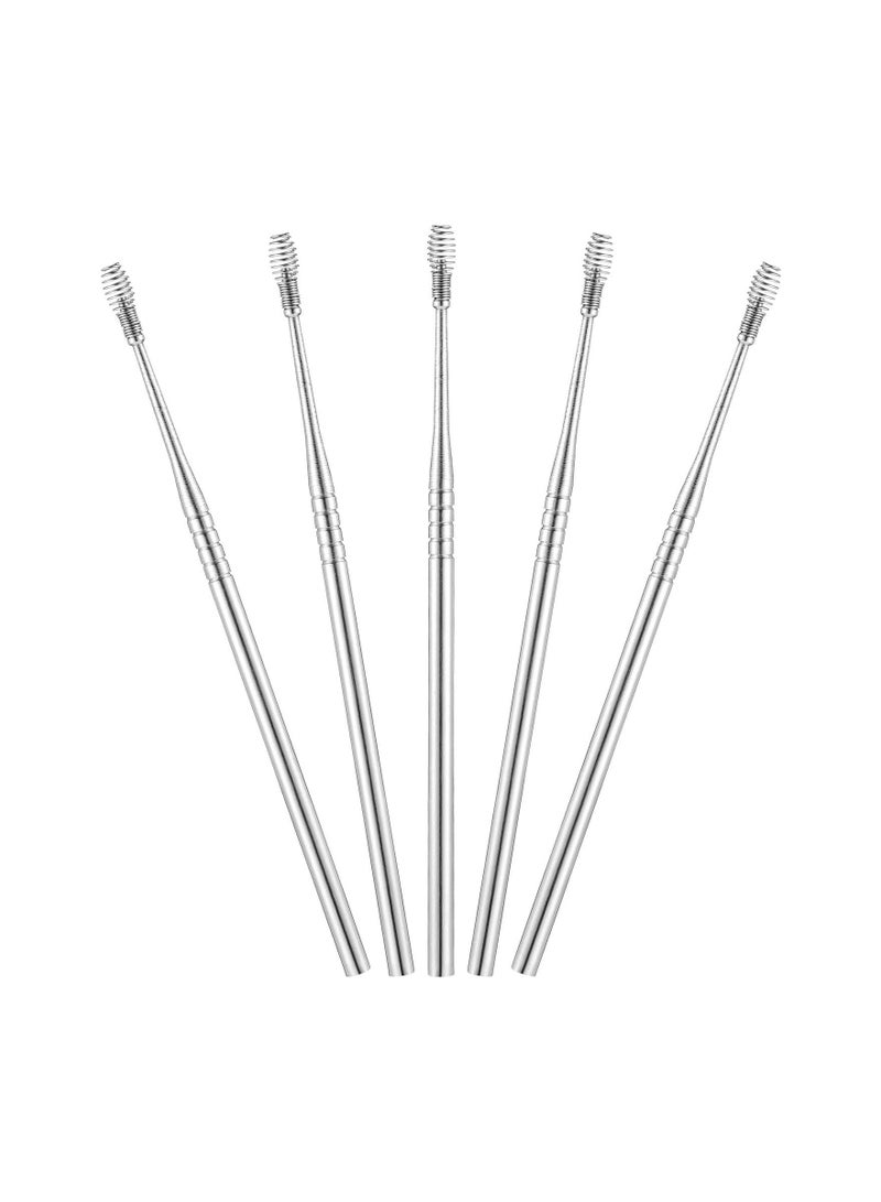 SYOSI 5Pcs Ear Cleaner Earwax Removal Kit, Silver, with Spiral Massage Ear Pick Ear Canal Cleaner Ear Care Tools