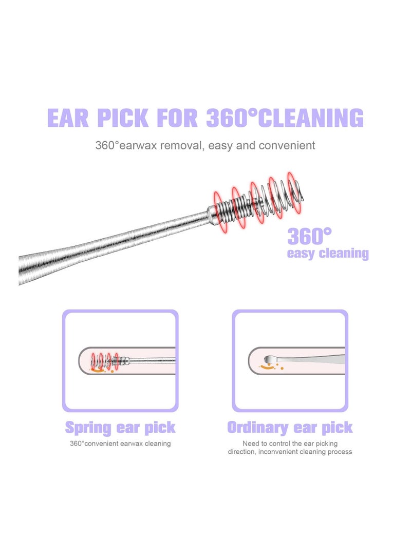 SYOSI 5Pcs Ear Cleaner Earwax Removal Kit, Silver, with Spiral Massage Ear Pick Ear Canal Cleaner Ear Care Tools