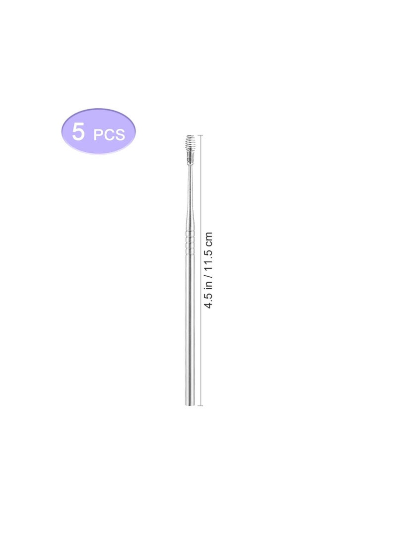 SYOSI 5Pcs Ear Cleaner Earwax Removal Kit, Silver, with Spiral Massage Ear Pick Ear Canal Cleaner Ear Care Tools