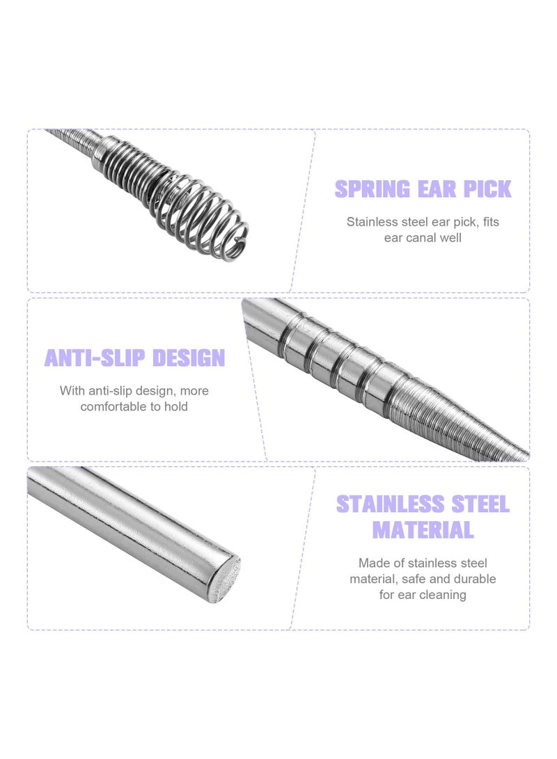 SYOSI 5Pcs Ear Cleaner Earwax Removal Kit, Silver, with Spiral Massage Ear Pick Ear Canal Cleaner Ear Care Tools
