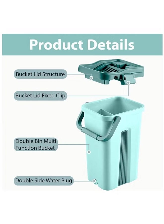 Flat Squeeze Cleaning Mop And Bucket With 2 Types Washable Reusable Microfiber - Bucket With Mop Flat Wiper Suitable For Parquet And All Types Of Flooring - Multicolour - Image 3