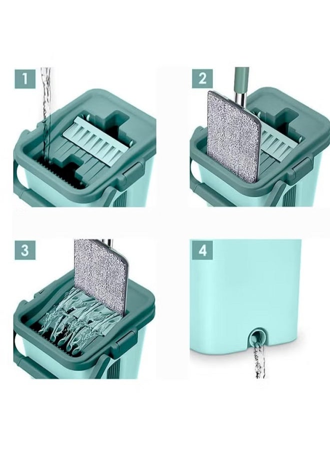 Flat Squeeze Cleaning Mop And Bucket With 2 Types Washable Reusable Microfiber - Bucket With Mop Flat Wiper Suitable For Parquet And All Types Of Flooring - Multicolour - Image 2