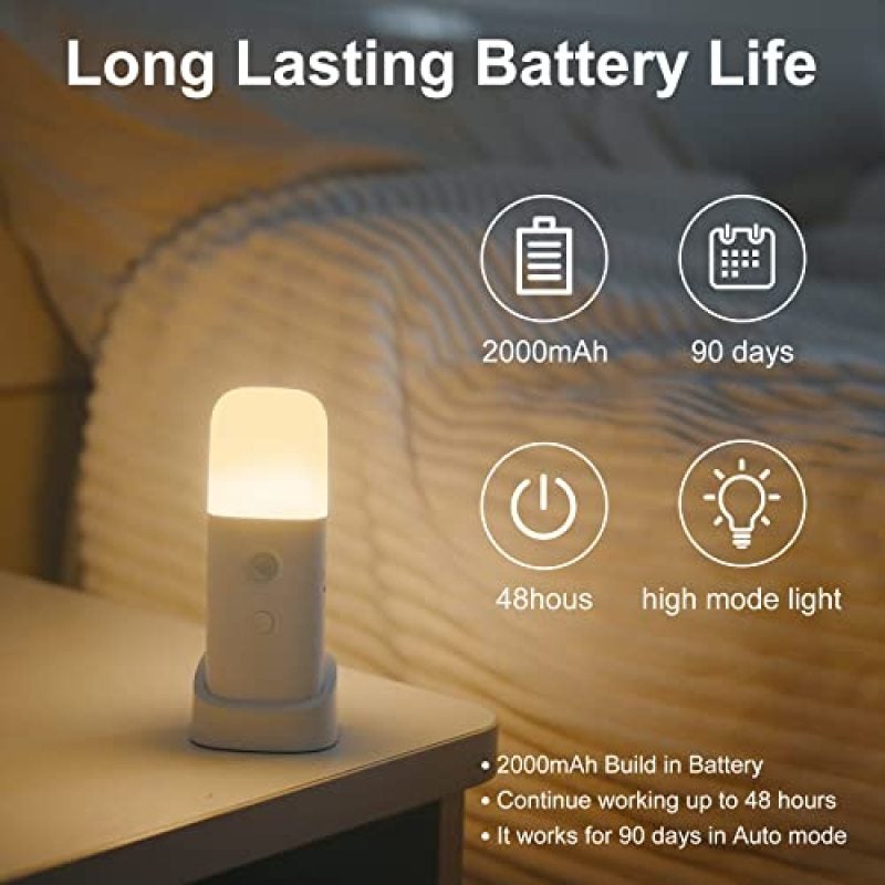 YELKO Motion Sensor Night Light Indoor, 2000mAh Battery Operated Lights, Rechargeable Motion Activated Nightlights,Cordless Dimmable LED Nursery Night Lights for Home(2Pack,Warm White) - Image 4