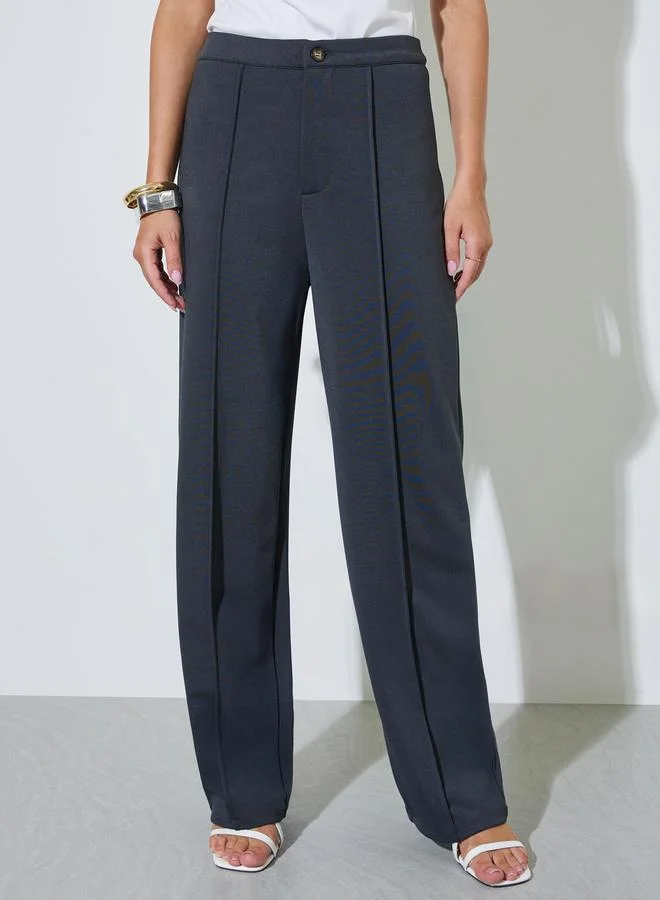 ستايلي Charcoal High Rise Straight Leg Trousers