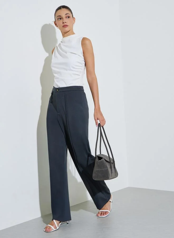 ستايلي Charcoal High Rise Straight Leg Trousers