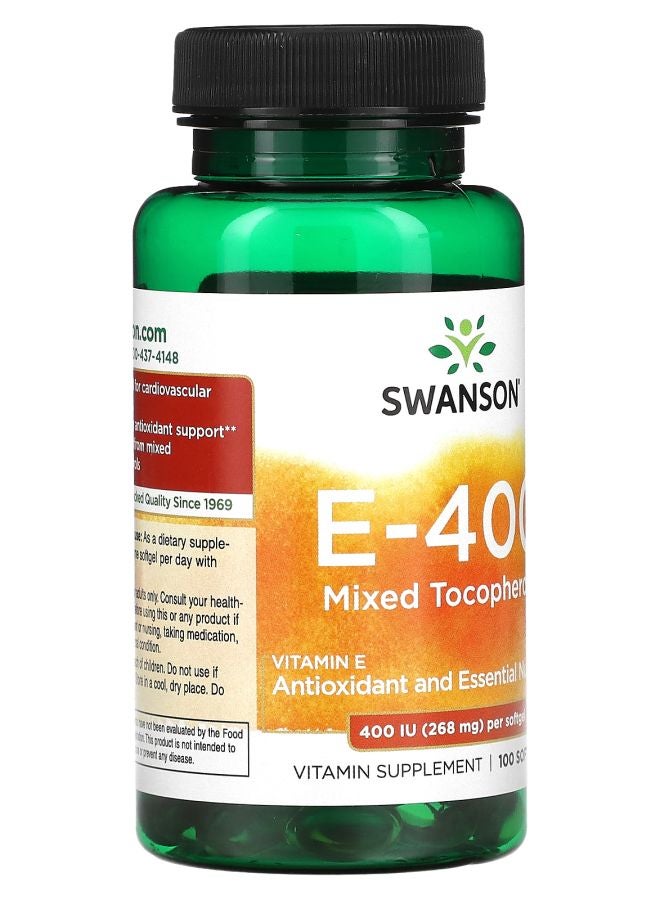 SWANSON E-400 توكوفيرولات مختلطة 400 وحدة دولية (268 ملغ) 100 كبسولة لينة - Image 2