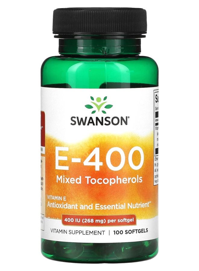 SWANSON E-400 توكوفيرولات مختلطة 400 وحدة دولية (268 ملغ) 100 كبسولة لينة - Image 1