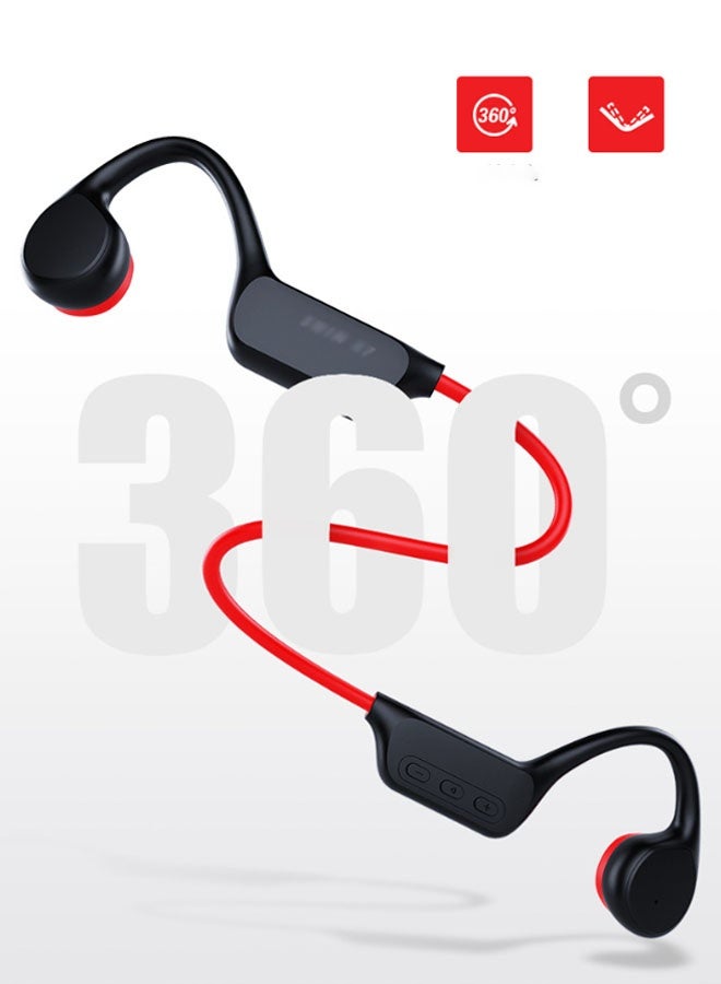 Open-ear Bluetooth sports and swimming headphones with wireless Bluetooth 5.4, MP3 player, 32GB built-in memory, fourth-generation ACa resonance chamber, IPX8 waterproof swimming headphones for secure fit and underwater listening, suitable for running and swimming (black and red) - Image 4