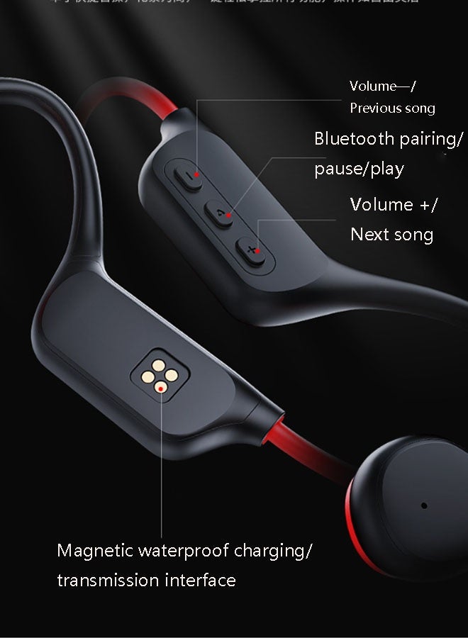 Open-ear Bluetooth sports and swimming headphones with wireless Bluetooth 5.4, MP3 player, 32GB built-in memory, fourth-generation ACa resonance chamber, IPX8 waterproof swimming headphones for secure fit and underwater listening, suitable for running and swimming (black and red) - Image 3