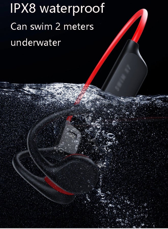 Open-ear Bluetooth sports and swimming headphones with wireless Bluetooth 5.4, MP3 player, 32GB built-in memory, fourth-generation ACa resonance chamber, IPX8 waterproof swimming headphones for secure fit and underwater listening, suitable for running and swimming (black and red) - Image 2