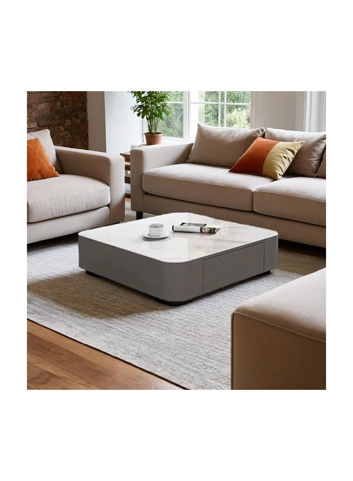 Neo Front Modern Sintered Stone Top Coffee Table Set with Veneer Wood Frame and Carbon Steel Legs MKC2108-MKCD2108 100 * 90 * 30 cm, 45 * 32 * 47 cm - Image 1