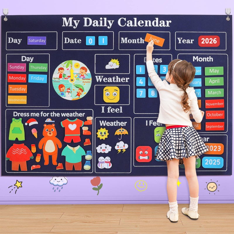 Coosilion My First Daily Calendar-Preschool Classroom Must Haves, Circle Time Learning Center, Days of the Week Chart for Toddlers Learning, Classroom Calendar for Kids, 3.3Ft Felt Board for Toddlers - Image 1
