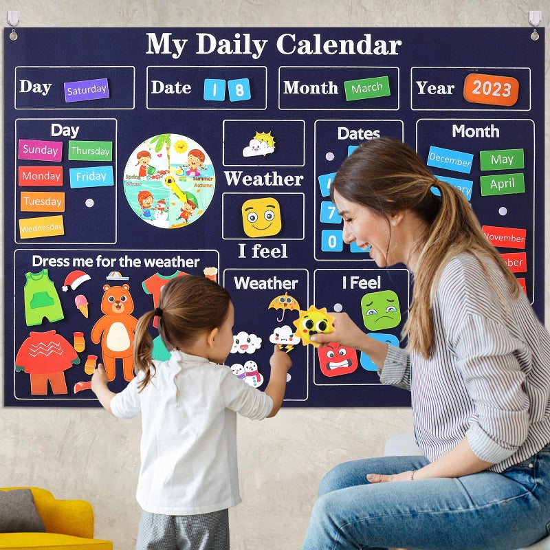 Coosilion My First Daily Calendar-Preschool Classroom Must Haves, Circle Time Learning Center, Days of the Week Chart for Toddlers Learning, Classroom Calendar for Kids, 3.3Ft Felt Board for Toddlers - Image 5