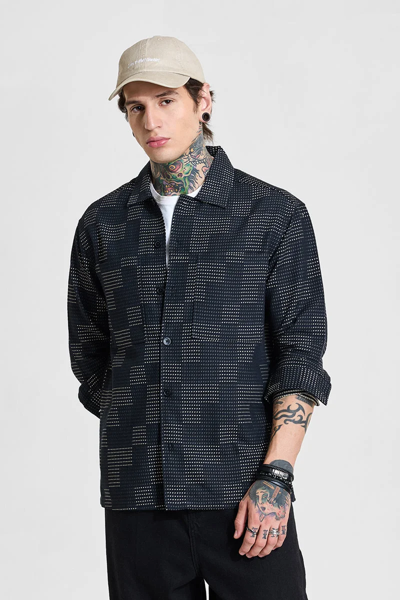 SNITCH Black Geometric Long Sleeve Regular Fit Shirt