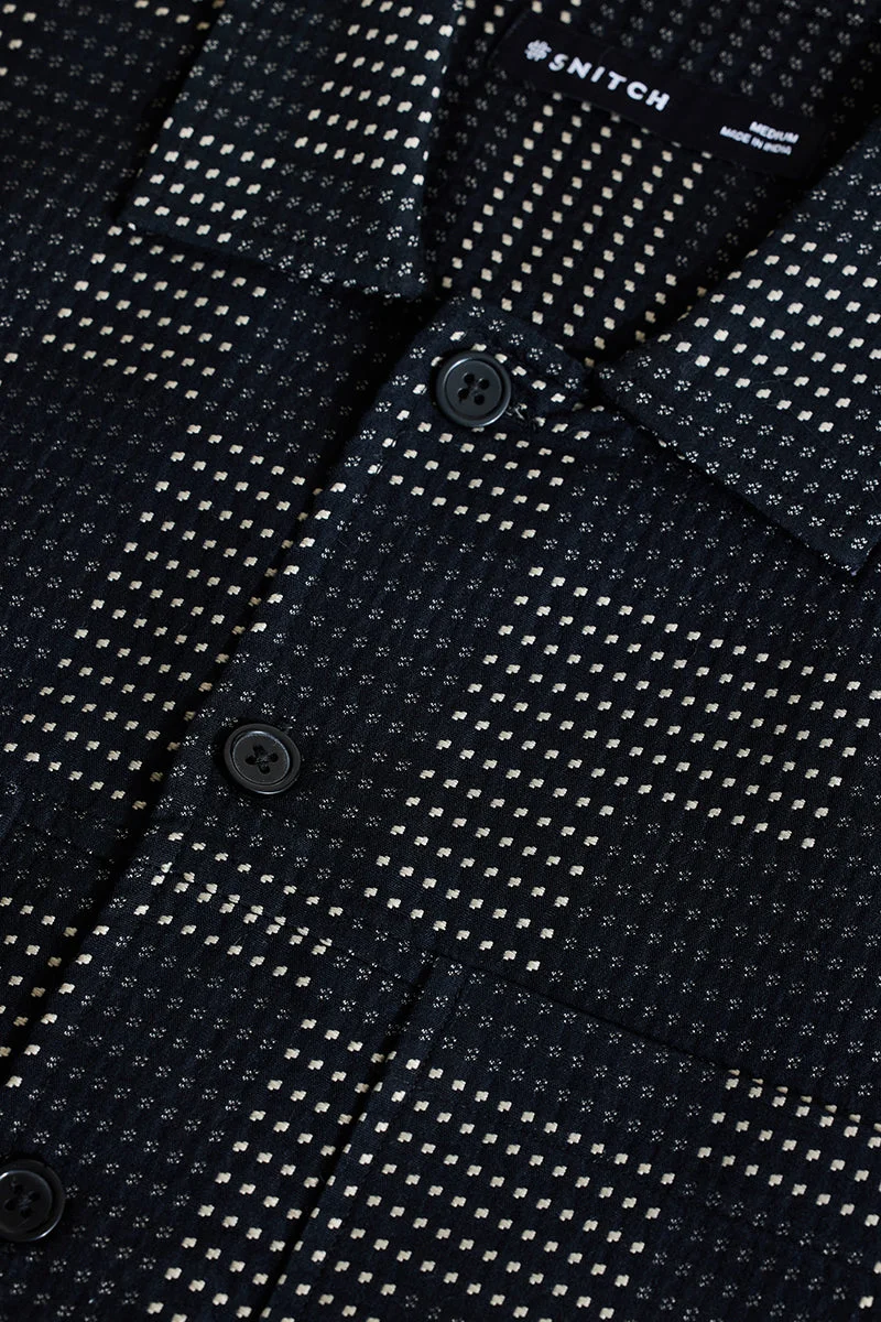 SNITCH Black Geometric Long Sleeve Regular Fit Shirt