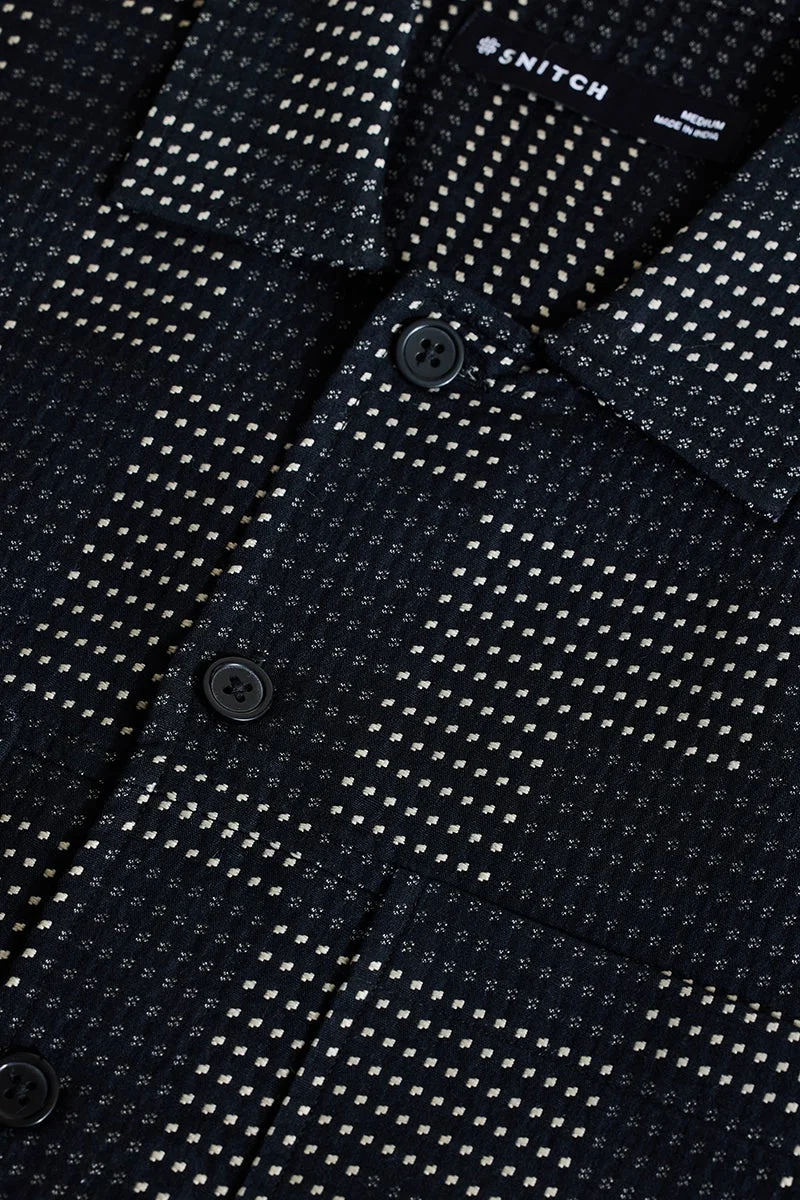 SNITCH Black Geometric Long Sleeve Regular Fit Shirt