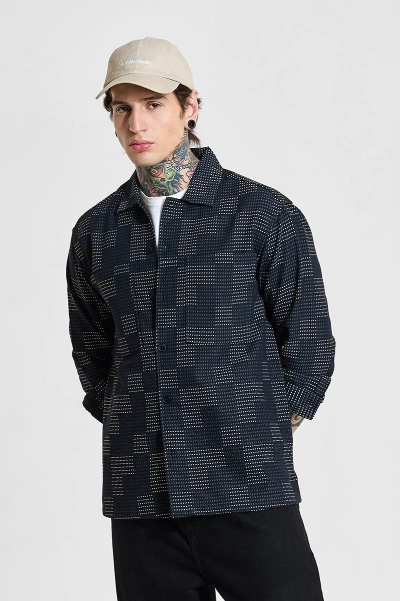 SNITCH Black Geometric Long Sleeve Regular Fit Shirt