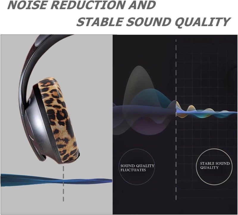 Cypher.V وسادات أذن بديلة، غطاء وسادات للأذن لسماعات Bose 700 المانعة للضوضاء NC700 فوق الأذن (بني مطبوع بنقوش الفهد) - Image 4