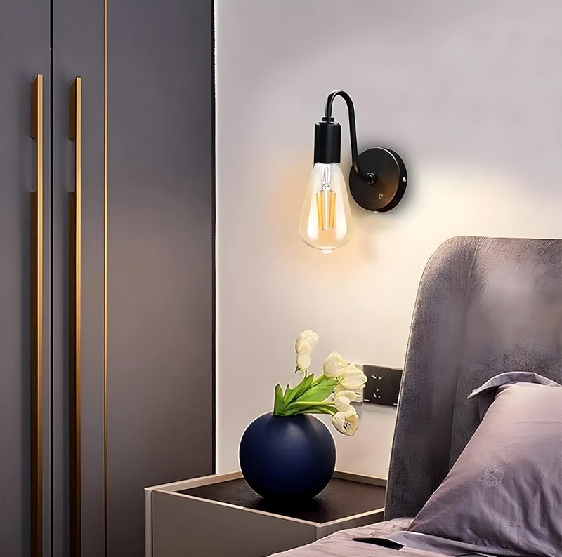 RBSK Metal Wall Light, Black, Modern Wall Lamp for Living Room, Bedroom, Home Decoration with E27 Bulb Holder (Without Bulb) - Image 2