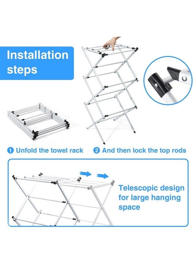 HOME CUBE Foldable Clothes Drying Stand - Expandable Metal Collapsible Towel Rack for Laundry - Space Saving Lightweight Drying Rack (White) - Image 5