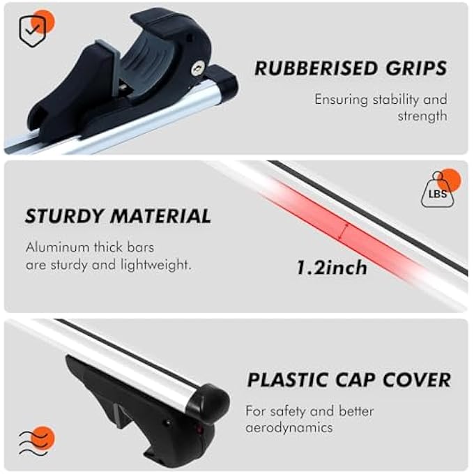 rayihni شريطان عالميان متقاطعا، رفوف سقف قابلة للقفل مع مشابك تثبيت، من الألمنيوم، مضادة للسرقة، تصميم قابل للتعديل، مناسب للسيارات والمركبات الرياضية متعددة الاستخدامات - Image 3