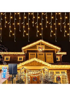 TAPIT Solar Icicle String Light Christmas Outdoor Decorations 16FT 256 LED 8 Mode Remote Curtain Light Solar Power Christmas Fairy Light for Christmas Halloween Thanksgiving Garden Party Wedding  - Image 1