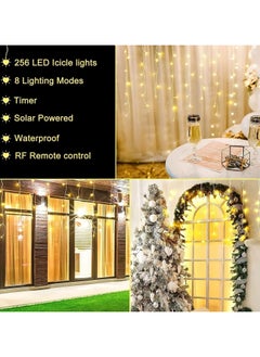 TAPIT Solar Icicle String Light Christmas Outdoor Decorations 16FT 256 LED 8 Mode Remote Curtain Light Solar Power Christmas Fairy Light for Christmas Halloween Thanksgiving Garden Party Wedding  - Image 5
