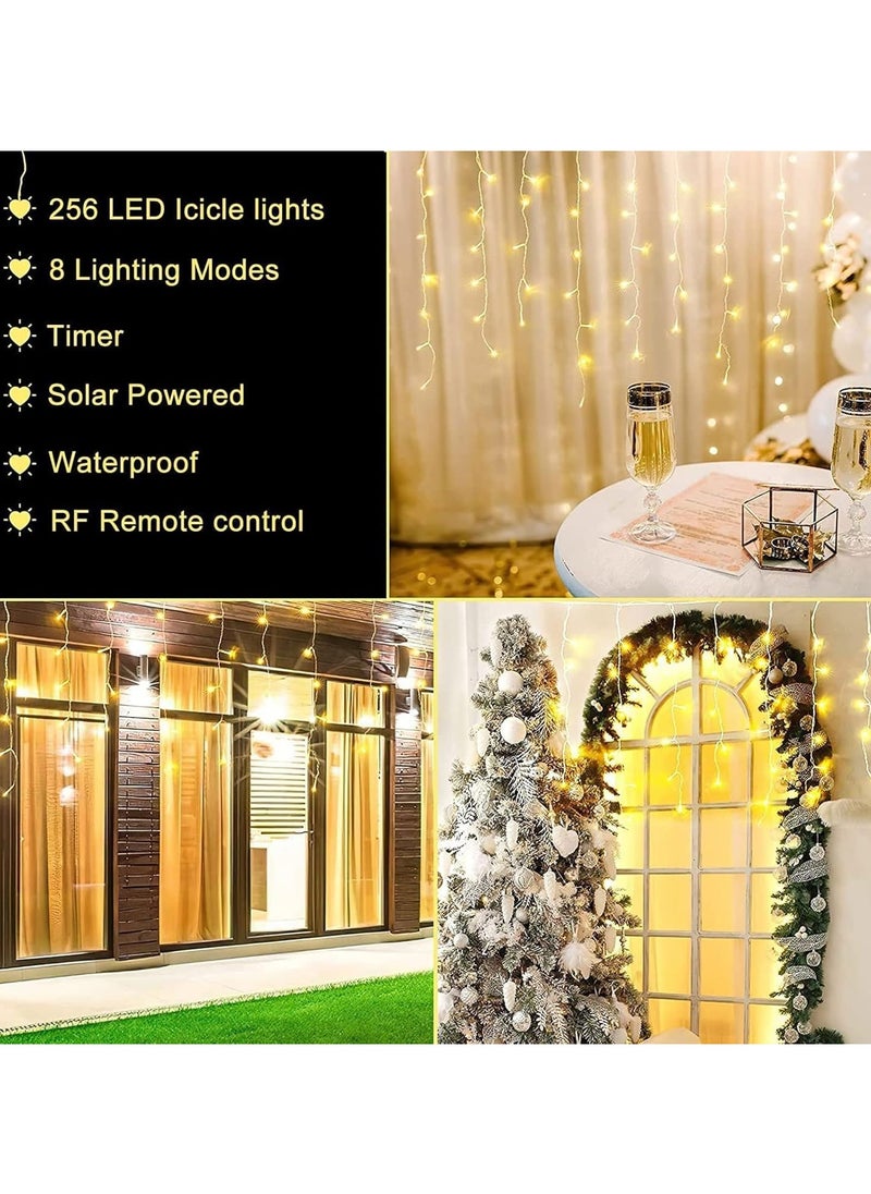 TAPIT Solar Icicle String Light Christmas Outdoor Decorations 16FT 256 LED 8 Mode Remote Curtain Light Solar Power Christmas Fairy Light for Christmas Halloween Thanksgiving Garden Party Wedding  - Image 5