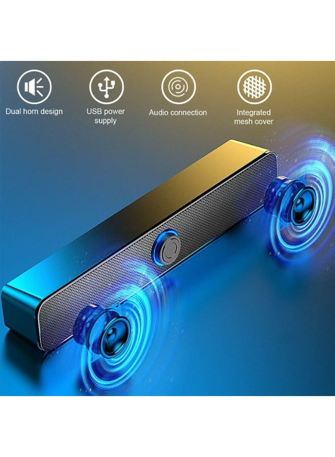 مكبر صوت تلفزيون/ كمبيوتر سلكي بمنفذ USB 3.5 ملم، مكبر صوت ستيريو جهير قوي للكمبيوتر الشخصي والتابلت واللابتوب والألعاب - Image 3