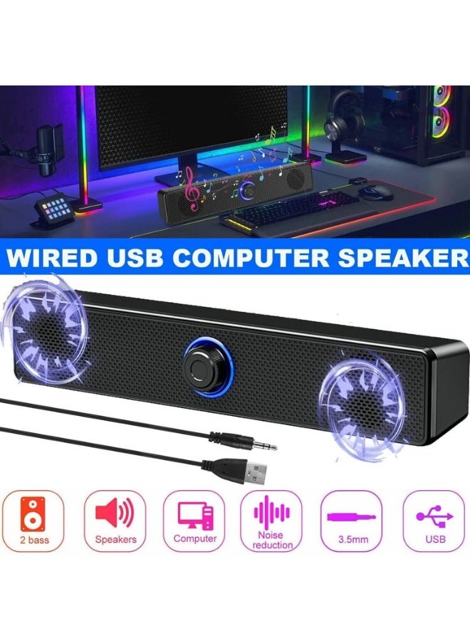مكبر صوت تلفزيون/ كمبيوتر سلكي بمنفذ USB 3.5 ملم، مكبر صوت ستيريو جهير قوي للكمبيوتر الشخصي والتابلت واللابتوب والألعاب - Image 4