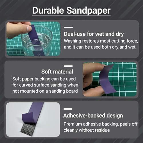 HUBEST 64pcs Self-Adhesive Fine Sandpaper Set – 1000/1200/1500/2000 Grit, PSA Sticky Back Sandpaper for Model Gundam Plastic Kits, Wet Dry Polishing Sheets for Hobby Finishing & Buffing - Image 5
