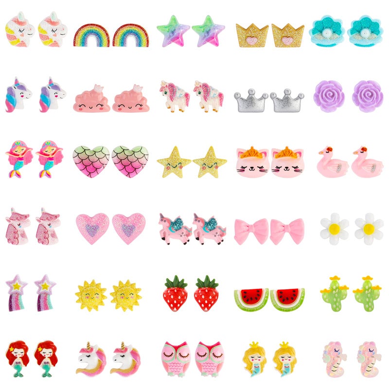 NEWITIN 30 Pairs Magnetic Stud Earrings for Girls Clip on Earring Hypoallergenic Magnet Studs Non Piercing Girls Earring Cute Magnetic Earrings for Kids Women - Image 1