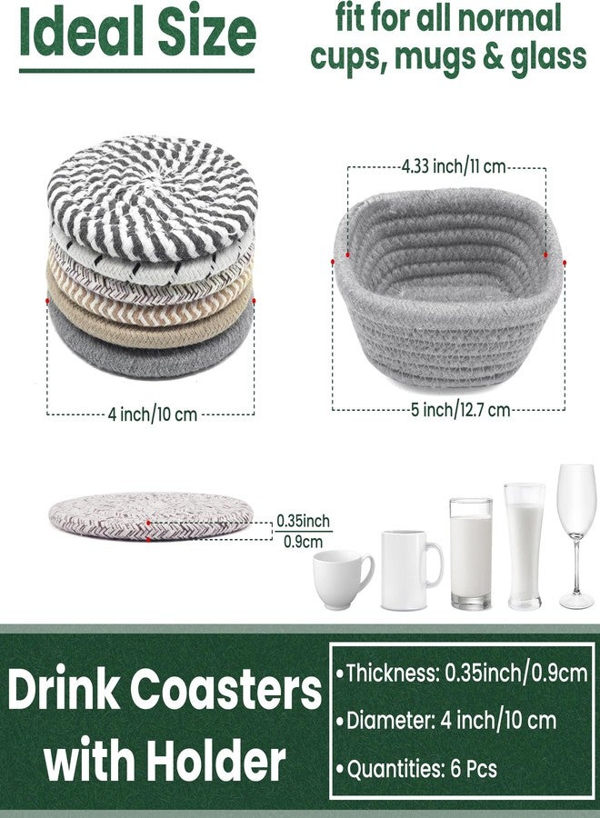 KITLAB Drink Coasters with Holder, Thick Woven Drinking Coasters for Kinds of Cups, Absorbent Coaster Sets for Tabletop Protection, Home Decor for Table, Coasters Set of 6 - Image 2