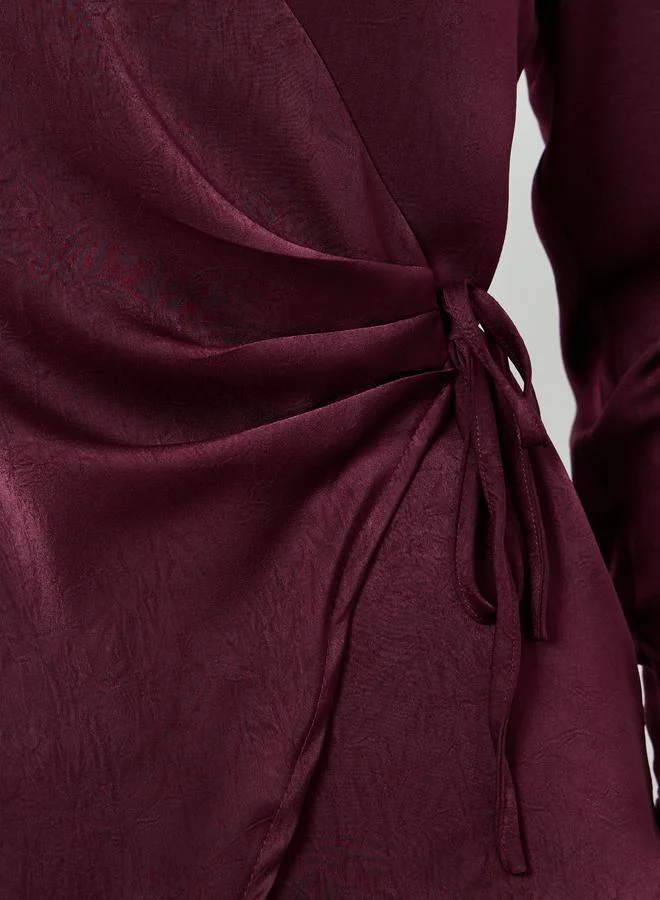 Styli Satin Tie-Up Waist Wrap Longline Top