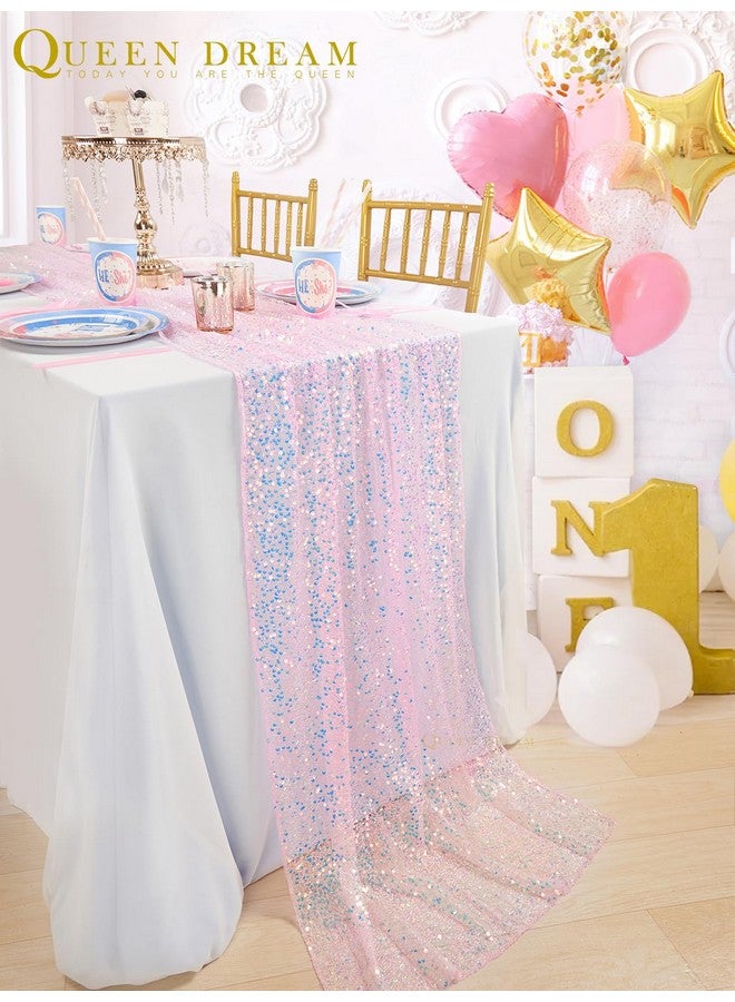 QueenDream Pink Table Runner 10FT Glitter Iridescent Sequin Table Runner 25x120 Inches for Bridal Baby Shower Girls Birthday Party Sweetheart Table Decorations - Image 2
