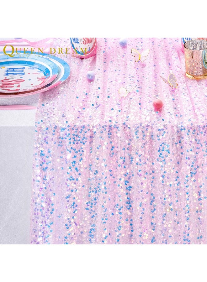 QueenDream Pink Table Runner 10FT Glitter Iridescent Sequin Table Runner 25x120 Inches for Bridal Baby Shower Girls Birthday Party Sweetheart Table Decorations - Image 4