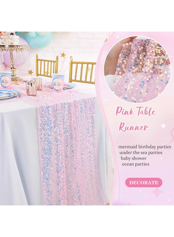 QueenDream Pink Table Runner 10FT Glitter Iridescent Sequin Table Runner 25x120 Inches for Bridal Baby Shower Girls Birthday Party Sweetheart Table Decorations - Image 5