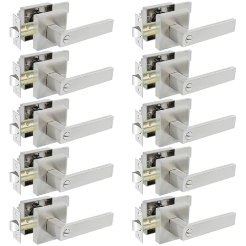 KAMOTA Privacy Door Levers, 10 Pack Satin Nickel Door Handles Bed and Bath Door Locks Interior Keyless Locksets, Left and Right Hand Reversible - Image 1